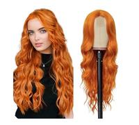 Parrucca sintetica ondulata lunga da 26 pollici, senza colla, con riga centrale, riccia, for cosplay, uso quotidiano(Ginger Orange)