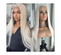 Parrucca sintetica Parrucca anteriore in pizzo dritto biondo biondo prepizzicato con evidenziazione colorata Bionda platino Capelli sintetici for donna Parrucca frontale in pizzo senza colla Parrucca