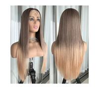 Parrucca sintetica Parrucca anteriore in pizzo dritto biondo biondo prepizzicato con evidenziazione colorata Bionda platino Capelli sintetici for donna Parrucca frontale in pizzo senza colla Parrucca