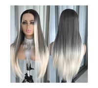 Parrucca sintetica Parrucca anteriore in pizzo dritto biondo biondo prepizzicato con evidenziazione colorata Bionda platino Capelli sintetici for donna Parrucca frontale in pizzo senza colla Parrucca
