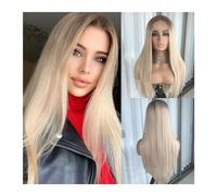Parrucca sintetica Parrucca anteriore in pizzo dritto biondo biondo prepizzicato con evidenziazione colorata Bionda platino Capelli sintetici for donna Parrucca frontale in pizzo senza colla Parrucca