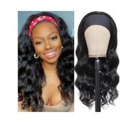 Parrucca sintetica Parrucca con fascia for capelli Parrucca for capelli umani ondulati senza colla Nessuna parrucca anteriore in pizzo for donna nera Colore naturale Parrucca completa da indossare e a