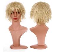 Parrucca sintetica Parrucca Cosplay Bianco Rosso Verde Blu Rosa Giallo Capelli corti Parrucca Extension per capelli finti Uomo Donna Parrucca per feste-Bionda lino-12 pollici