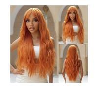 Parrucca sintetica Parrucca piena morbida for uso da festa Parrucche ondulate naturali nere con frangia Parrucca lunga sintetica nera quotidiana Parrucca da donna resistente al calore Parrucca Cosplay