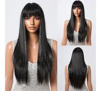 Parrucca sintetica Parrucche in fibra naturale for donna resistente al caloreparrucca for capelli sintetici a strati lunghi lisci marrone nero con frangia festa cosplay quotidiana Parrucca Cosplay(Col