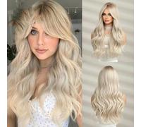 Parrucca sintetica Parrucche lunghe bionde bionde ondulate con frangia Festa cosplay quotidiana USA Resistente al calore per donne-BL8113-1-28 pollici-CINA-1 PC
