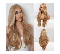 Parrucca sintetica Parrucche sintetiche ondulate lunghe bionde con riflessi dorati da 30 pollici Parte centrale Capelli naturali for le donne Fibre resistenti al calore for feste quotidiane Parrucca C