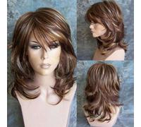 Parrucca sintetica per capelli castani ricci ondulati da donna