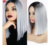 Parrucca sintetica per capelli corti parrucca Cosplay per donne bianche parrucca diritta grigio chiaro viola vita quotidiana in fibra ad alta temperatura