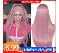 Parrucca sintetica per capelli lunghi lisci rosa Wignee per le donne parrucca Cosplay rosa parte centrale parrucche per capelli Glueless resistenti al calore per feste Pure white