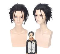 Parrucca sintetica per capelli sintetici GHK Natsuki Subaru da 12 pollici per capelli neri Re: La vita in un mondo diverso da zero Parrucca Cosplay riflessa