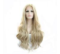 Parrucca sintetica resistente al calore con attaccatura frontale in pizzo, colore biondo naturale, capelli lunghi mossi, per cosplay, feste a tema drag queen, 66 cm