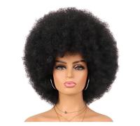 Parrucca sintetica riccia afro crespa con frangia, parrucche afro anni '70 resistente al calore costume rimbalzante parrucca for feste cosplay