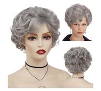 Parrucca Sintetica Riccia Grigia Ombre For Le Donne Parrucche Corte Da Mamma Vecchia Signora Ragazza Anni '60 Nonna Facile Da Indossare(Gray)