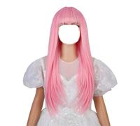 Parrucca sintetica rosa chiaro for bambine, capelli lunghi e lisci, frangia naturale, resistente al calore, for cosplay quotidiani, copricapo completo(003-pink)