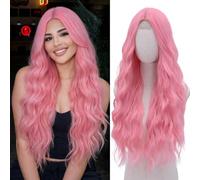 Parrucca sintetica rosa da donna, lunghezza 71,1 cm, ondulata al centro, parrucca in fibra resistente al calore, per cosplay, feste, Halloween, uso quotidiano