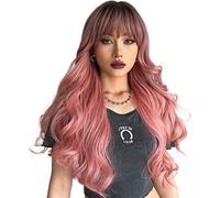 Parrucca sintetica rosa riccia ondulata parrucca lunga per donne parrucche sintetiche per feste quotidiane Cosplay B