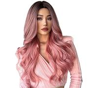 Parrucca sintetica rosa riccia ondulata parrucca lunga per donne parrucche sintetiche per feste quotidiane Cosplay A