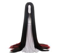 Parrucca sintetica super lunga e liscia, nera e rossa, da 150 cm/59", con riga laterale, for cosplay e feste