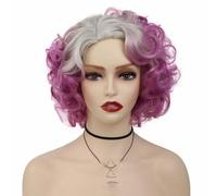 Parrucca sintetica verde per donna, corta, grande, ondulata, anni '80, riccia, per feste in costume, Halloween, Natale, uso naturale, rosa scuro ombre