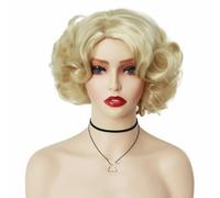 Parrucca sintetica verde per donna, corta, grande, ondulata, anni '80, riccia, per feste in costume, Halloween, Natale, uso naturale, bionda