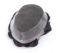 Parrucca sostitutiva Parrucca da uomo con capelli umani, in pizzo francese, con centro PU intorno, sistema di sostituzione dei capelli lisci n. 1B Quotidiana(6x9)