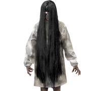 Parrucca spirito maligno samara accessorio per travestimento carnevale Halloween parrucca nera 100 cm