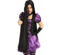 PARRUCCA STREGA LUNGA NERA CARNEVALE ADULTA LUNGHI CAPELLI NERI 100 CM GUIRCA