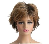 Parrucca tagliata, parrucca corta ondulata 9.8 Parrucche tagliate marroni Capelli sintetici realistici con frangia Effetto naturale a strati soffici e ricci ispidi per le donne Uso quotidiano Festa