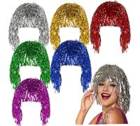 Parrucca Tinsel da 6 pezzi, Parrucca da festa metallizzata lucida, Parrucche folli riutilizzabili leggere multicolori per feste in maschera, feste a tema e cosplay singolo #1