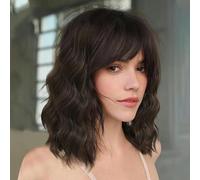 Parrucca Tinta Da Donna Europea E Americana Con Frangia, Capelli Corti E Ricci, Increspature Dell'Acqua, Opzioni Multicolori, Marrone