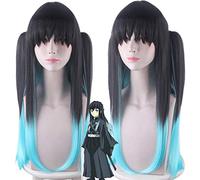 Parrucca Tokitou Muichirou Parrucca Cosplay anime Demone Uccisore: Kimetsu No Yaiba Nero Sfumato Capelli lunghi blu PL-608