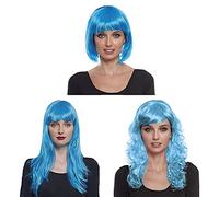 Parrucca turchese corta taglio Bob con frangetta costumi feste carnevale cosplay donna adulto