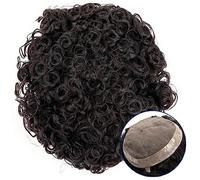 Parrucca uomo 15/20/25mm parrucchino riccio fine mono top e perimetro in PU for capelli maschili castano scuro indiani 7 "sistemi di sostituzione protesi for parrucca da uomo(25mm curly 130%,7x9)