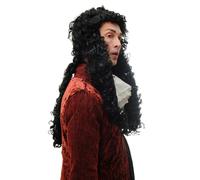 Parrucca Uomo Carnevale Barocco Renaissance Nobile Nobiluomo Nero Lungo Ricci
