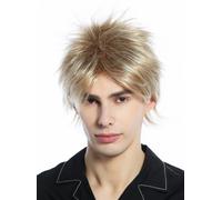 Parrucca Uomo Donna Corto Capelli Cotonati Selvaggi Meches 80s Retrò Biondo