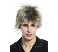 Parrucca Uomo Donna Corto Toupé Strisce Selvagge 80S Retro Biondo Mix Wig