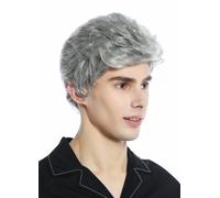 Parrucca Uomo Donna Unisex Corto Leggero Mosso Fantastico Grigio-Argento