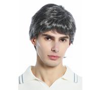 Parrucca Uomo Donna Unisex Corto Leggero Ondulato Marrone Scuro Grigio Screziato