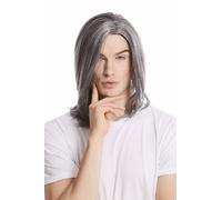 Parrucca Uomo Lunga Liscia Riga IN Mezzo Cool Älterer Rockstar Grigio Scuro 44