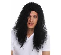 Parrucca Uomo Lunga Riccia Nera Con Riga Hardrock HEAVY Latin Lover