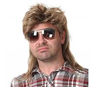 Parrucca Uomo Marrone Chiaro Mullet 80's - Capelli Sintetici Lunghi per Cosplay, Halloween, Costume Party