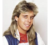 Parrucca uomo mullet riccio marrone, stile retrò anni '70 e '80, parrucca per costume da cosplay, rocker, disco, con frangia - marrone chiaro Fibra ad alta temperatura