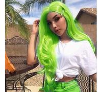 Parrucca verde frontale con capelli lunghi ricci fatti a mano parrucche frontali in pizzo sintetico verde neon Pre pizzicate parrucche per capelli veri verdi fluorescenti per donne parrucche colorate