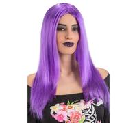 Parrucca viola lunga liscia viola con riga al centro in busta