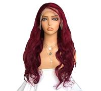 Parrucca viola rossa con pizzo frontale, capelli umani, parrucche ondulate sciolte naturali, varie misure, parrucca con fascia per capelli morbida e soffice, uso quotidia,65cm/26in