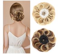 Parrucca voluminosa regolabile con clip, scrunchies, capelli sintetici ondulati a ciambella, extension a coda di cavallo con chignon alto (#)