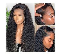 Parrucche, 13x4 Parrucche frontali in pizzo riccio Capelli umani Pre pizzicati 180% Densità Parrucca frontale in pizzo a onde profonde brasiliane con capelli da bambino for donne nere Nero naturale,P