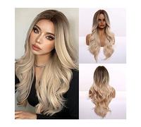 Parrucche 26 pollici Ombre Marrone Biondo Chiaro Platino Ondulato Lungo Parrucca di Capelli Parte Centrale Cosplay Parrucca Sintetica Resistente Al Calore Naturale for Le Donne Parrucca