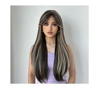 Parrucche 26 pollici parrucche sintetiche lunghe diritte di colore misto marrone chiaro e bianco for donna parrucca quotidiana festa cosplay resistente al calore naturale Parrucca